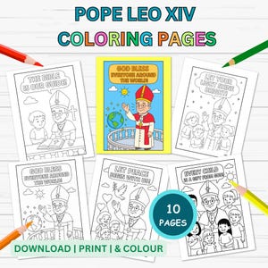 10 páginas para colorir do Papa Leão para crianças, artes católicas para crianças, folhas de atividades com presentes católicos cristãos