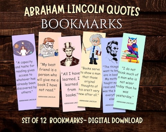 Abraham Lincoln Quotes Bookmarks Set of 12 Printable Bookmarks (Digital Download)