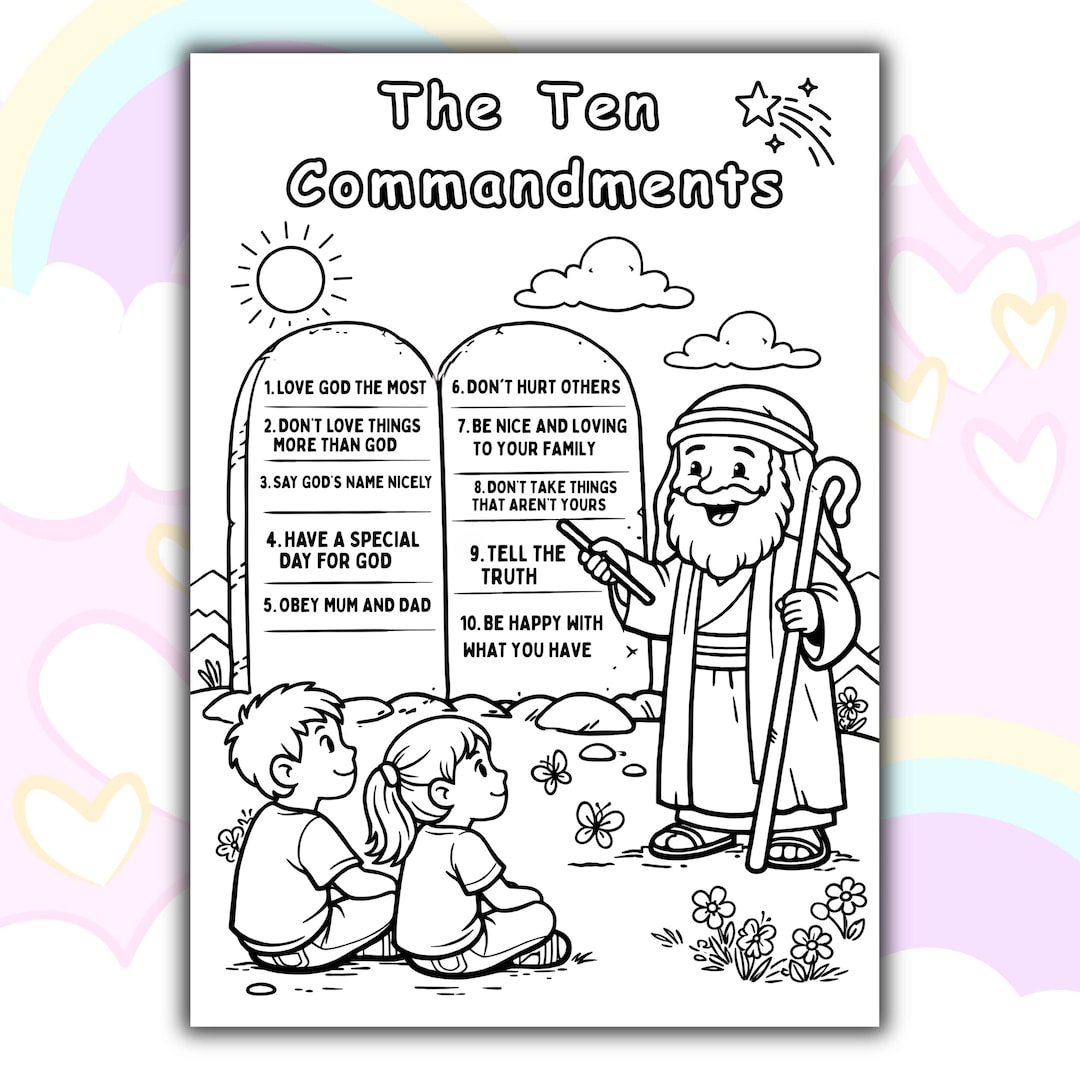 The Ten Commandments Coloring Page Printable PDF for Kids | Bible ...