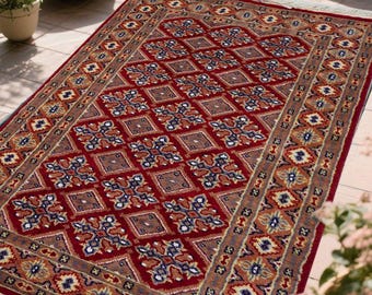 3x5 Hand-Knotted Wool Bukhara Rug/Oriental Afghan Rug/ Rug for Bedroom Office/ Ethnic One of a Kind rug