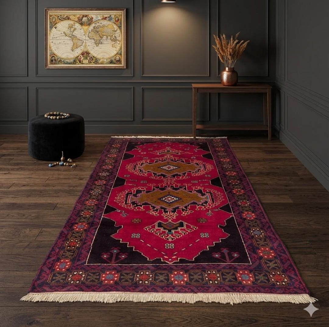4x6 Wool Rug, Hand-knotted Wool Rug, Dark Field Rug, Diamond Pattern ...