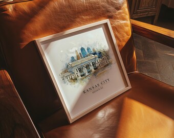 Kansas City Missouri Watercolor Wall Art Print, Custom Travel Poster, World Locations Keepsake Gift