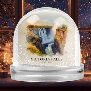 Victoria Falls Zambia Snow Globe, Personalized Watercolor, Custom Travel Souvenir Keepsake City Dome