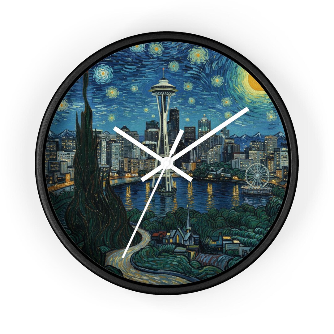Seattle Washington Wall Clock Vintage Van Gogh Starry Night Home Gift ...