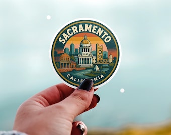 Vinile Kiss-Cut Sacramento California, decalcomania impermeabile, collezione US Retro Travel Lover