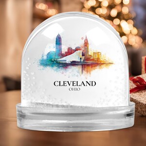 Cleveland Ohio Snow Globe, Personalized Watercolor, Custom Travel Souvenir Keepsake City Dome