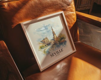 Seville Spain Wall Art Watercolor Print, Custom Travel Poster, World Locations Keepsake Gift