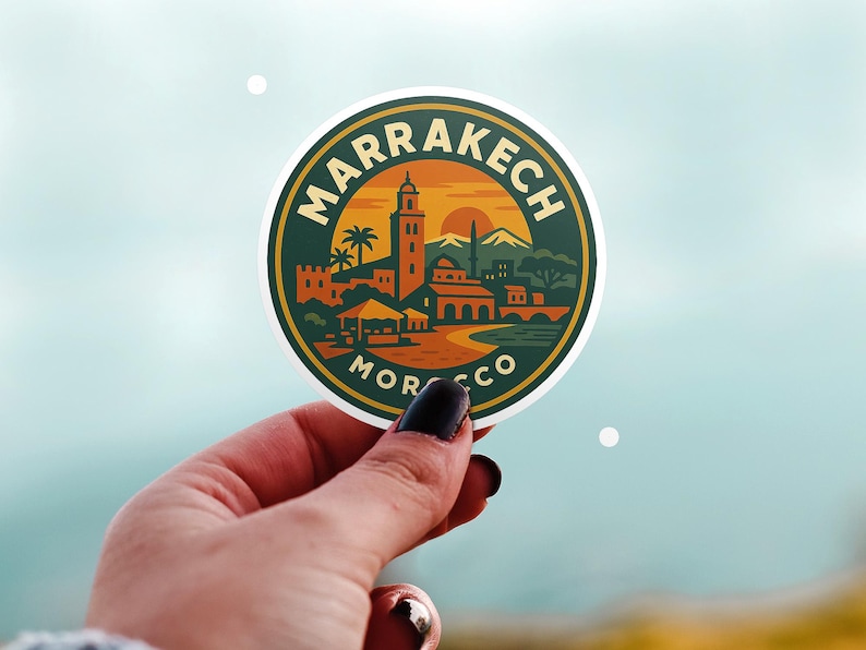 Marrakech Morocco Sticker Kiss-Cut Vinyl, Waterproof Decal, Retro Travel Lover Collection image 3
