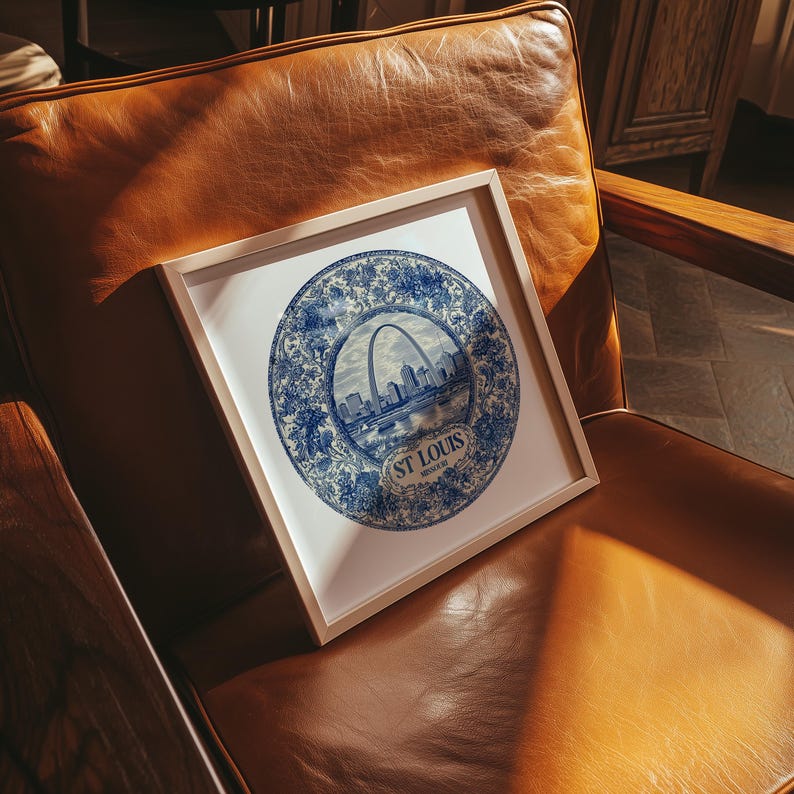 St Louis Missouri Wall Art, Vintage Delft Blue Poster, City Print, Travel Home Decor image 4