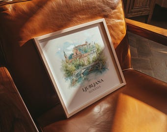 Ljubljana Slovenia Watercolor Wall Art Print, Custom Travel Poster, World Locations Keepsake Gift