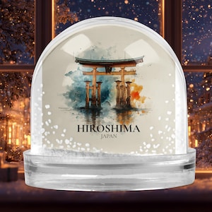 Hiroshima Japan Snow Globe, Personalized Watercolor, Custom Travel Souvenir Keepsake City Dome