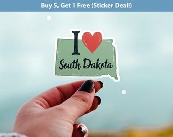 I love South Dakota Sticker, Vintage US States Vinyl Decal, Waterproof Decal, Retro Travel Collection