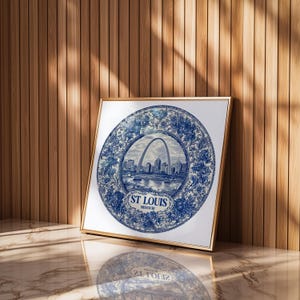 St Louis Missouri Wall Art, Vintage Delft Blue Poster, City Print, Travel Home Decor image 5