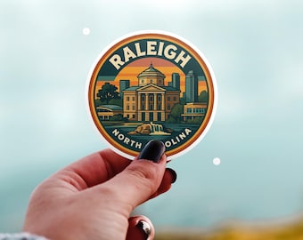 Vinile Kiss-Cut Raileigh North Carolina, decalcomania impermeabile, collezione US Retro Travel Lover
