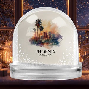 Phoenix Arizona Snow Globe, Personalized Watercolor, Custom Travel Souvenir Keepsake City Dome