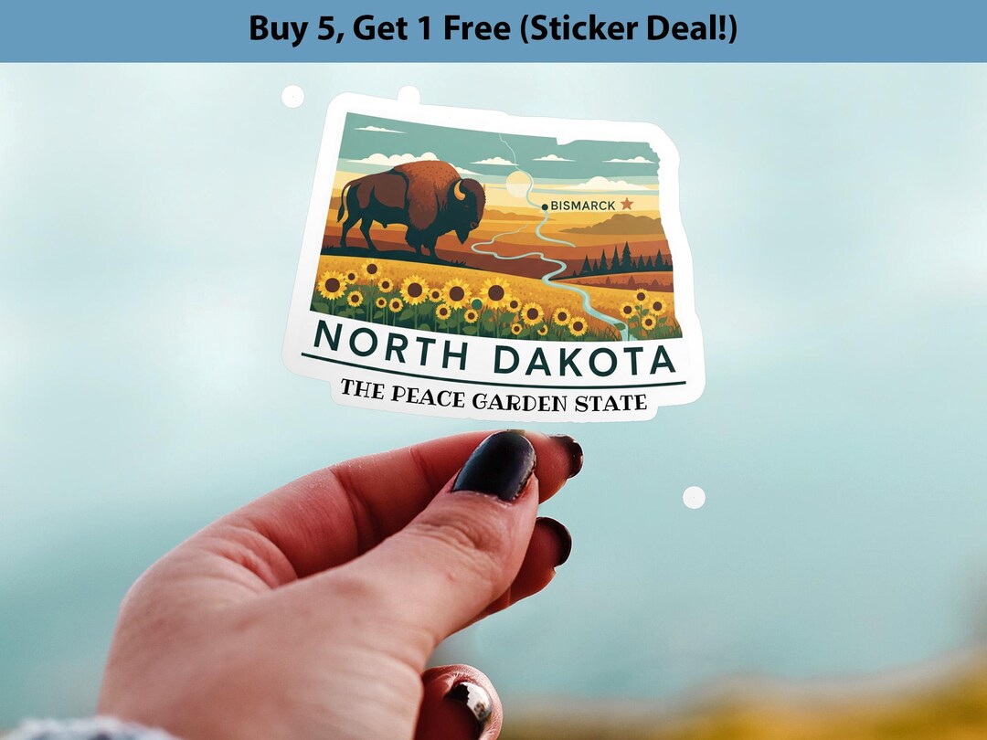 North Dakota State Sticker, USA Kiss-cut Vinyl, Landmark Waterproof ...