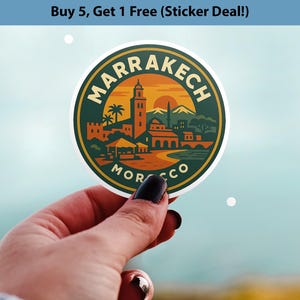 Marrakech Morocco Sticker Kiss-Cut Vinyl, Waterproof Decal, Retro Travel Lover Collection image 1