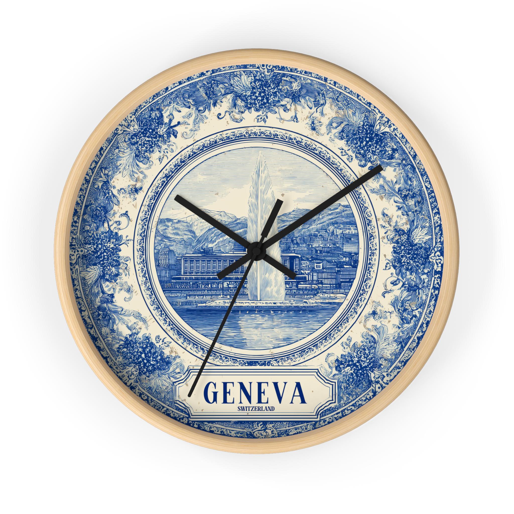 Geneva Switzerland Wall Clock, Delf Style Home Decor, Vintage City