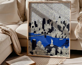 New York Wall Art Print, Abstrakte Dot Art Pop Art Leinwand, Poster, Rahmen, Metall