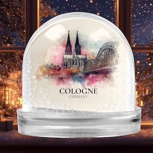 Cologne Germany Snow Globe, Personalized Watercolor, Custom Travel Souvenir Keepsake City Dome