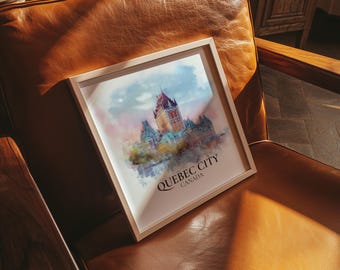 Quebec City Canada Watercolor Wall Art Print, Custom Travel Poster, World Locations Keepsake Gift
