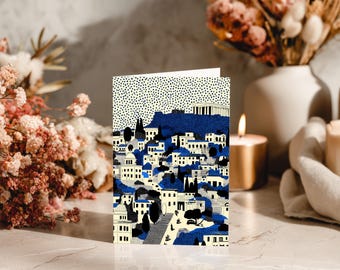 Athens Greece Greeting Card, Scandinavian Style Minimal Travel Illustration Blank Card Art Gift