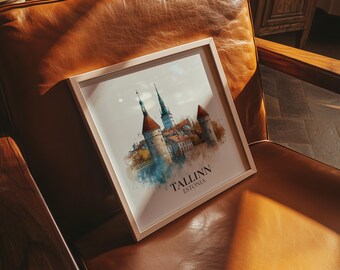 Tallinn Estonia Watercolor Wall Art Print, Custom Travel Poster, World Locations Keepsake Gift