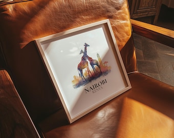 Nairobi Kenya Watercolor Wall Art Print, Custom Travel Poster, World Locations Keepsake Gift