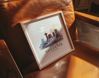 Vancouver Canada Watercolor Wall Art Print, Custom Travel Poster, World Locations Keepsake Gift