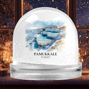 Pamukkale Turkey Snow Globe, Personalized Watercolor, Custom Travel Souvenir Keepsake City Dome