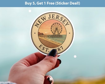New Jersey Sticker, Vintage US States Retro Decal, Waterproof Retro Travel Collection for Laptop Tumbler