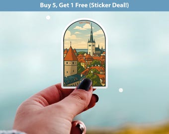 Sticker Tallinn, Estland, vinylsticker vintage stad, retro Travel Lover-collectie, plakboek dagboek