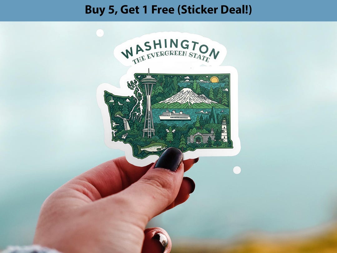 Washington State Sticker, USA Kiss-cut Vinyl, Landmark Waterproof Decal ...