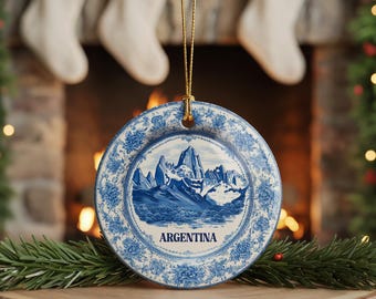 Argentina Ornament, Custom Christmas Keepsake, Ceramic Blue White Travel Souvenir