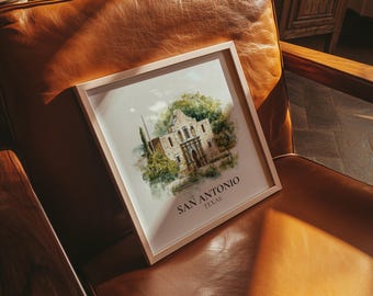 San Antonio Texas Watercolor Wall Art Print, Custom Travel Poster, World Locations Keepsake Gift