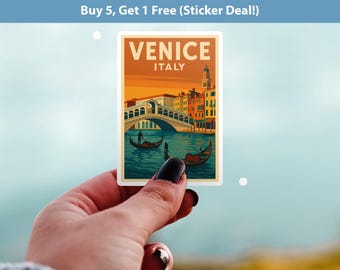 Venice Italy Sticker, Vintage City Vinyl Decal, Retro Travel Lover Collection, Journal Scrapbook