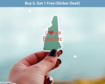 I love New Hampshire Sticker, Vintage US States Vinyl Decal, Waterproof Decal, Retro Travel Collection