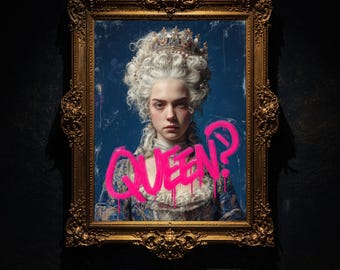 Queen Marie Antoinette Modern Wall art, Oil Painting Graffiti Pop Art Print, Historic Portrait