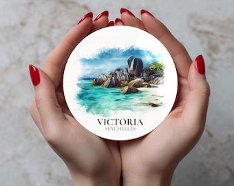 Victoria Seychelles Coaster, Watercolor Personalized Painting, Travel Gift Souvenir, Home Decor, Ceramic Set