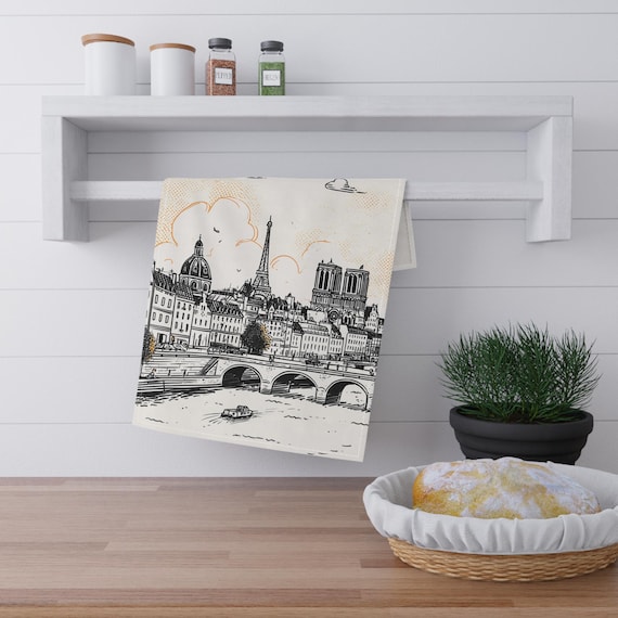 Paris Frankreich Geschirrtuch Vintage Gekritzel Baumwolle Küche Dekor Französisch Geschenk