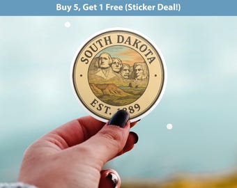 South Dakota Sticker, Vintage US States Retro Decal, Waterproof Retro Travel Collection for Laptop Tumbler