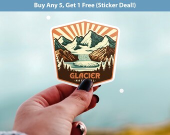 Glacier National Park Sticker, Vinyl Canada British Columbia, Retro Water Bottle Decal Hiking