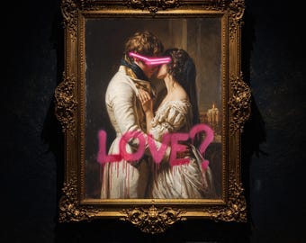 Couple Love Modern Wall art, Classical Oil Painting Graffiti Pop Art Print, Historic Portrait