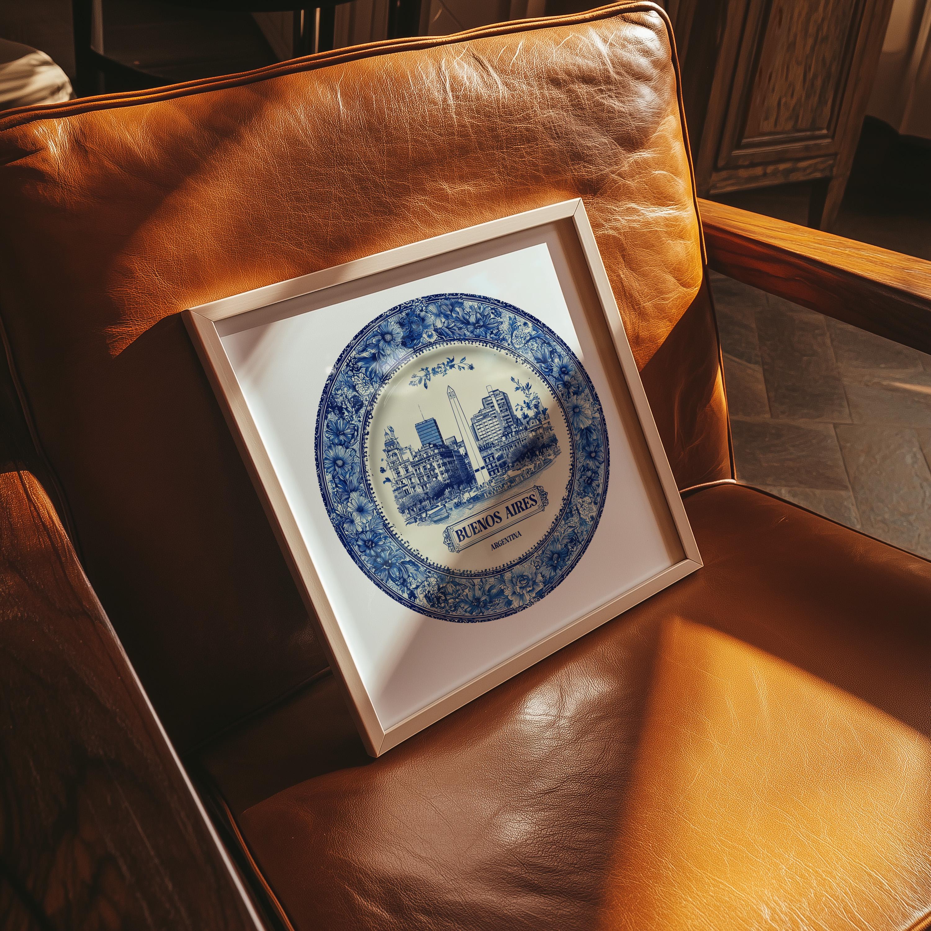 Buenos Aires Argentina Wall Art, Vintage Delft Blue Poster, City