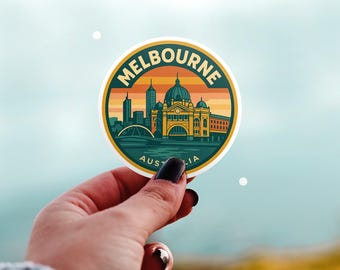 Pegatina de Melbourne (Australia), vinilo troquelado, impermeable, colección para amantes de los viajes retro