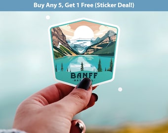 Banff National Park Sticker, Vinyl Canada Alberta, Retro Water Bottle Decal Hiking