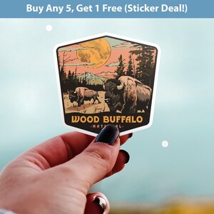 Wood Buffalo National Park Sticker, Vinyl Canada Alberta Northwest Territories, Retro Water Bottle Decal Hiking
