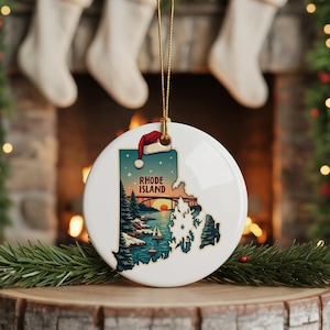 Rhode Island Ornament, Vintage Personalized Christmas Decor, Custom Holiday Gift Souvenir Travel Keepsake