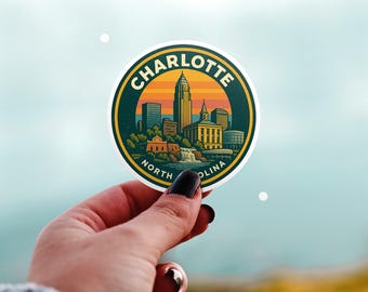 Charlotte North Carolina US Kiss-Cut Vinyl, Waterproof Decal, Retro Travel Lover Collection