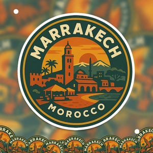 Marrakech Morocco Sticker Kiss-Cut Vinyl, Waterproof Decal, Retro Travel Lover Collection image 2